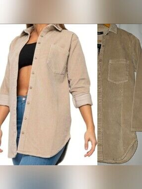 Long Sleeve Corduroy Shirt Dress Button front Size Small Color Sandstone New